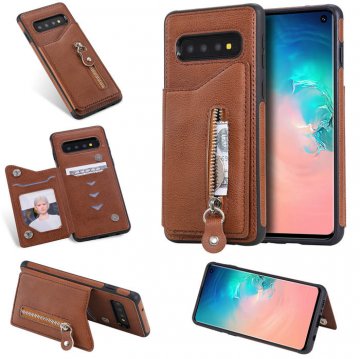 Samsung Galaxy S10 Wallet Magnetic Shockproof Cover Brown
