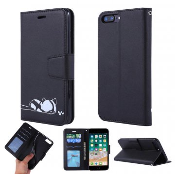 iPhone 7 Plus/8 Plus Cat Pattern Wallet Magnetic Stand Case Black