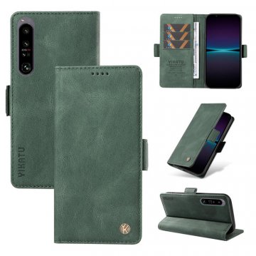 YIKATU Sony Xperia 1 IV Skin-touch Wallet Kickstand Case Green