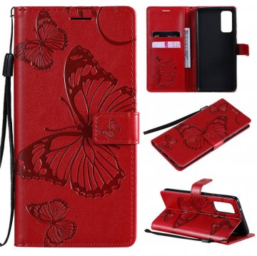 Samsung Galaxy S20 FE Embossed Butterfly Wallet Magnetic Stand Case Red