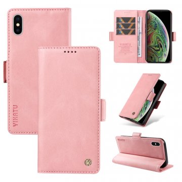YIKATU iPhone XS Max Skin-touch Wallet Kickstand Case Pink