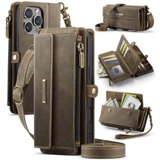 CaseMe iPhone 16 Pro Crossbody Wallet Case with RFID Blocking & Wireless Charging Coffee