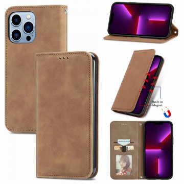 Wallet Stand Magnetic Flip Leather Case Brown For iPhone