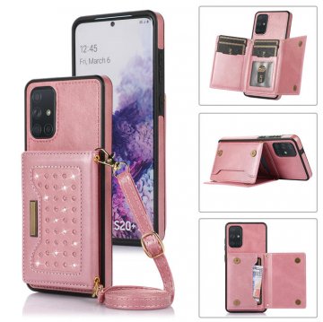 Bling Crossbody Wallet Samsung Galaxy A51 Case with Strap Rose Gold