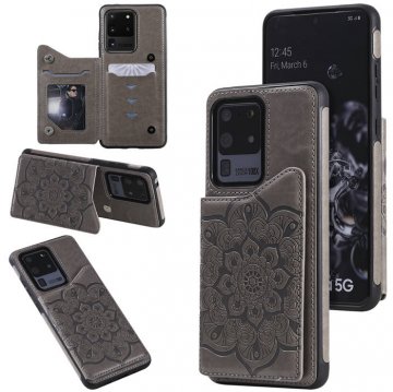 Samsung Galaxy S20 Ultra Embossed Wallet Magnetic Stand Case Gray