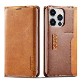 LC.IMEEKE Card Holder Magnetic Color Splicing Phone Case Brown