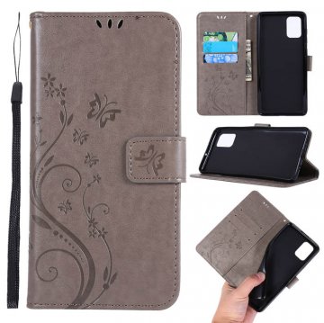 Samsung Galaxy A71 Butterfly Pattern Wallet Magnetic Stand Case Gray