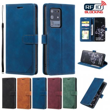 Samsung Galaxy S20 Ultra Wallet RFID Blocking Kickstand Case Blue
