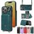 Wallet Kickstand Litchi Texture Case with Shoulder Strap Green