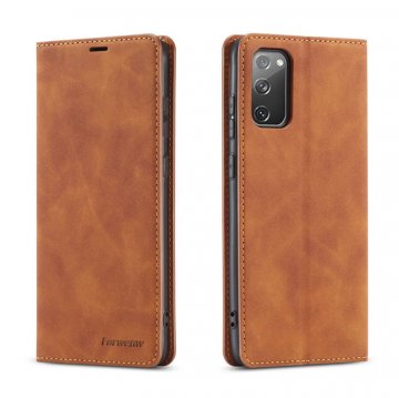 Forwenw Samsung Galaxy S20 FE Wallet Kickstand Magnetic Case Brown