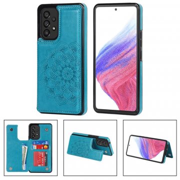 Mandala Embossed Samsung Galaxy A53 5G Case with Card Holder Blue