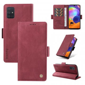 YIKATU Samsung Galaxy A71 4G Skin-touch Wallet Kickstand Case Wine Red