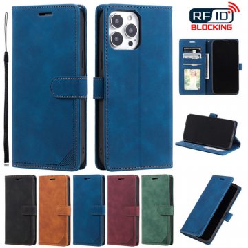 iPhone 13 Pro Max Wallet RFID Blocking Kickstand Case Blue