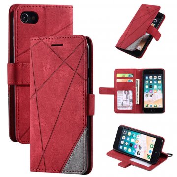 iPhone 7/8 Wallet Splicing Kickstand PU Leather Case Red