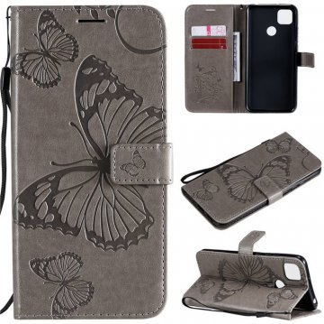 Xiaomi Redmi 9C Embossed Butterfly Wallet Magnetic Stand Case Gray