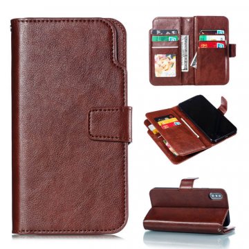 iPhone XS Wallet 9 Card Slots Stand Crazy Horse Leather Case Brown