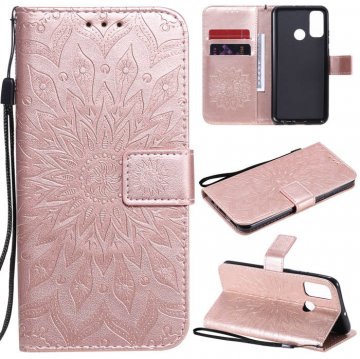 Huawei P Smart 2020 Embossed Sunflower Wallet Stand Case Rose Gold