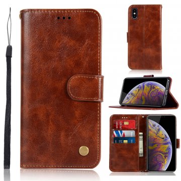 iPhone XS Max Premium Vintage Wallet Kickstand Case Coffee