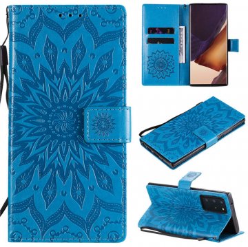 Samsung Galaxy Note 20 Ultra Embossed Sunflower Wallet Stand Case Blue