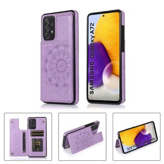 Mandala Embossed Samsung Galaxy A72 Case with Card Holder Purple