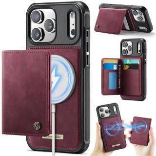 CaseMe iPhone 17 Pro Max 2-in-1 Detachable Magnetic Wallet Case with RFID Blocking, Card Holder & MagSafe Compatible - Red