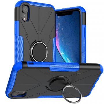iPhone XR Hybrid Rugged PC + TPU Ring Kickstand Case Blue