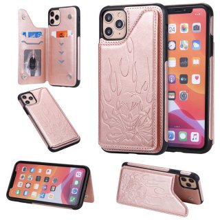 iPhone 12 Embossed Skull Magnetic Clasp Wallet Stand Case Rose Gold