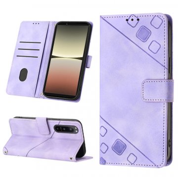 Skin-friendly Sony Xperia 5 IV Wallet Stand Case with Wrist Strap Purple