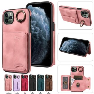 For iPhone 11 Pro Max Card Holder Ring Kickstand Case Pink