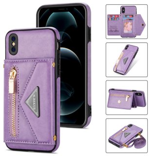 Crossbody Zipper Wallet iPhone X/XS Case With Strap Purple