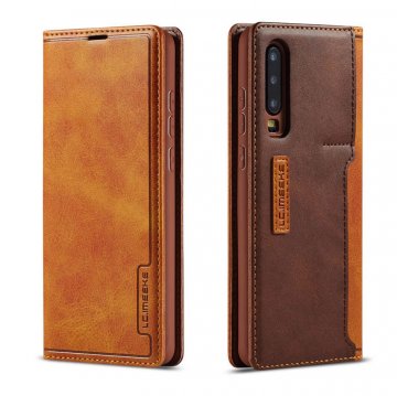 LC.IMEEKE Huawei P30 Wallet Magnetic Stand Case with Card Slots Brown
