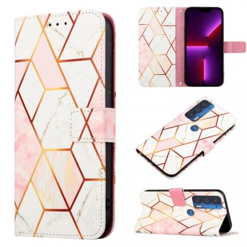 Marble Pattern Motorola Edge 2021 Wallet Stand Case Pink White