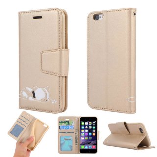 iPhone 6/6s Cat Pattern Wallet Magnetic Stand Leather Case Gold