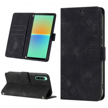 Skin-friendly Sony Xperia 10 V Wallet Stand Case with Wrist Strap Black