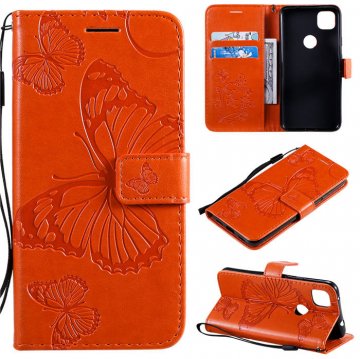 Google Pixel 4A 4G Embossed Butterfly Wallet Magnetic Stand Case Orange