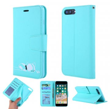 iPhone 7 Plus/8 Plus Cat Pattern Wallet Magnetic Stand Case Mint
