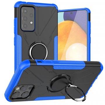 Samsung Galaxy A72 Hybrid Rugged Ring Kickstand Case Blue