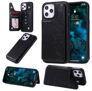 iPhone 12 Pro Max Luxury Cute Cats Magnetic Card Slots Stand Case Black
