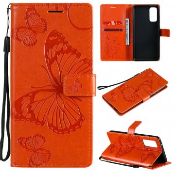 Samsung Galaxy S20 FE Embossed Butterfly Wallet Magnetic Stand Case Orange