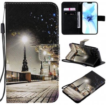 iPhone 12 Pro Embossed City Night View Wallet Magnetic Stand Case