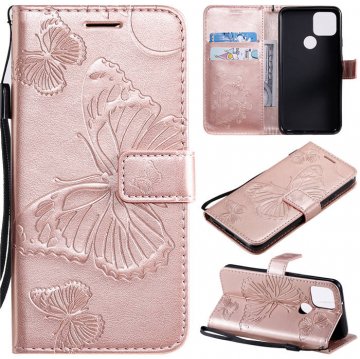 Google Pixel 5 Embossed Butterfly Wallet Magnetic Stand Case Rose Gold