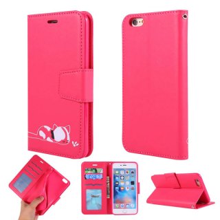 iPhone 6 Plus/6s Plus Cat Pattern Wallet Magnetic Stand Case Red