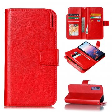 Huawei P20 Pro Wallet Stand Leather Case with 9 Card Slots Red