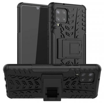 Samsung Galaxy A42 5G Hybrid Rugged PC + TPU Kickstand Case Black