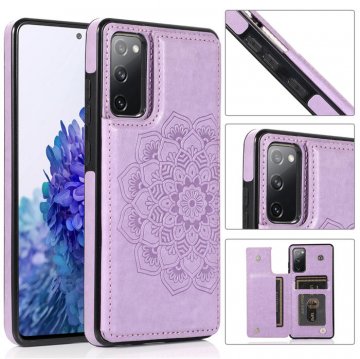 Mandala Embossed Samsung Galaxy S20 FE Case with Card Holder Purple