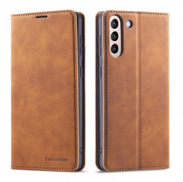 Forwenw Samsung Galaxy S21 Plus Wallet Kickstand Magnetic Case Brown