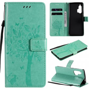 Motorola Edge Plus Embossed Tree Cat Butterfly Wallet Stand Case Green