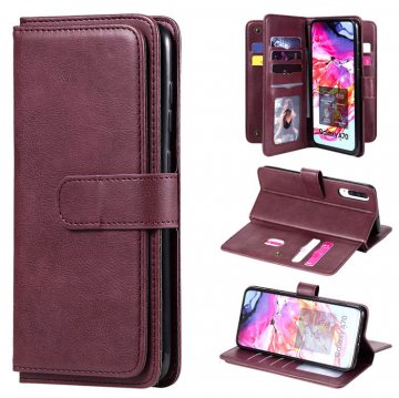 Samsung Galaxy A70 Multi-function 10 Card Slots Wallet Case Claret