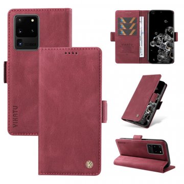 YIKATU Samsung Galaxy S20 Ultra Skin-touch Wallet Kickstand Case Wine Red
