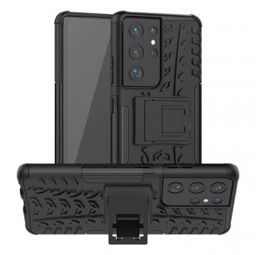 Samsung Galaxy S21 Ultra Hybrid Rugged PC + TPU Kickstand Case Black
